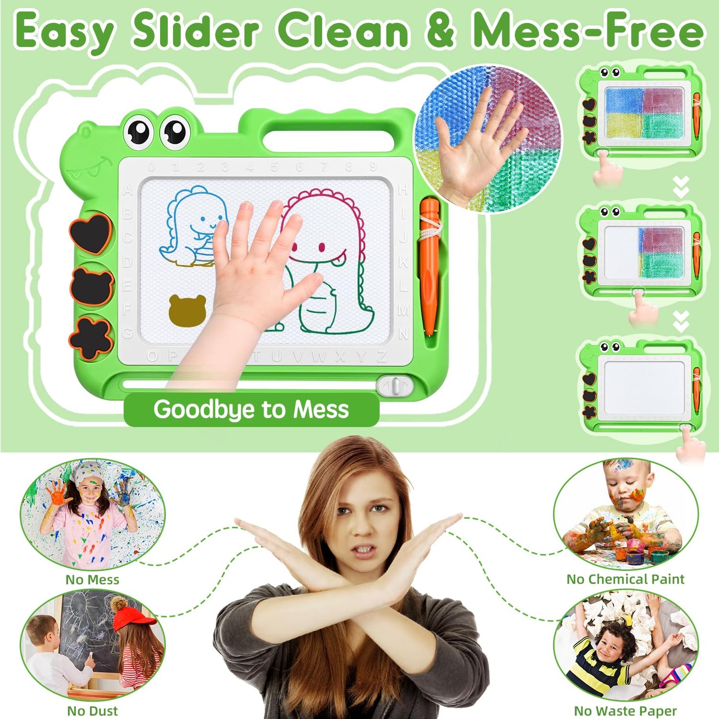 AiTuiTui Magnetic Drawing Board – Color Sketch & Doodle Pad for Toddlers (Green)