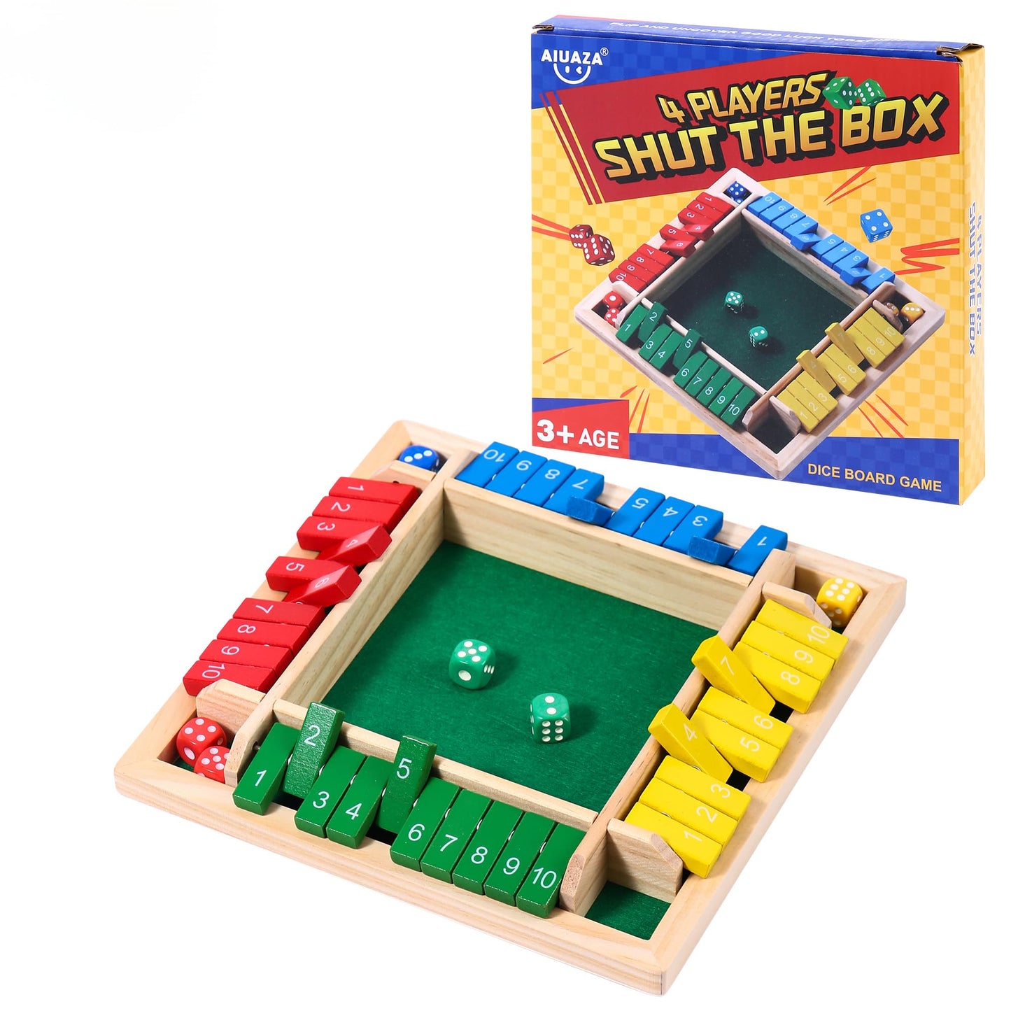 AIUAZA Dice Game Shut The Box – Wooden Family Math Game for 2-4 Players