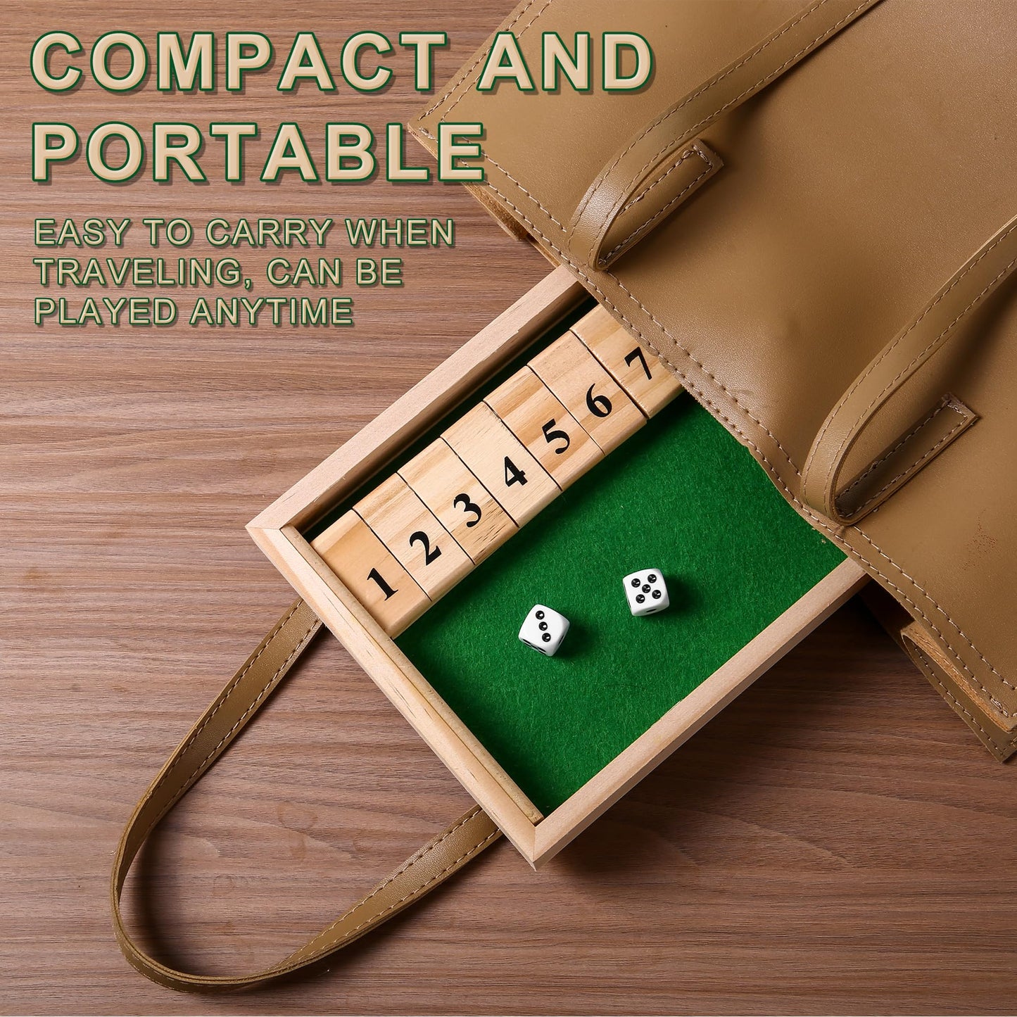 AIUAZA Shut The Box – Wooden 2-Player Dice Game for Travel & Bar Fun