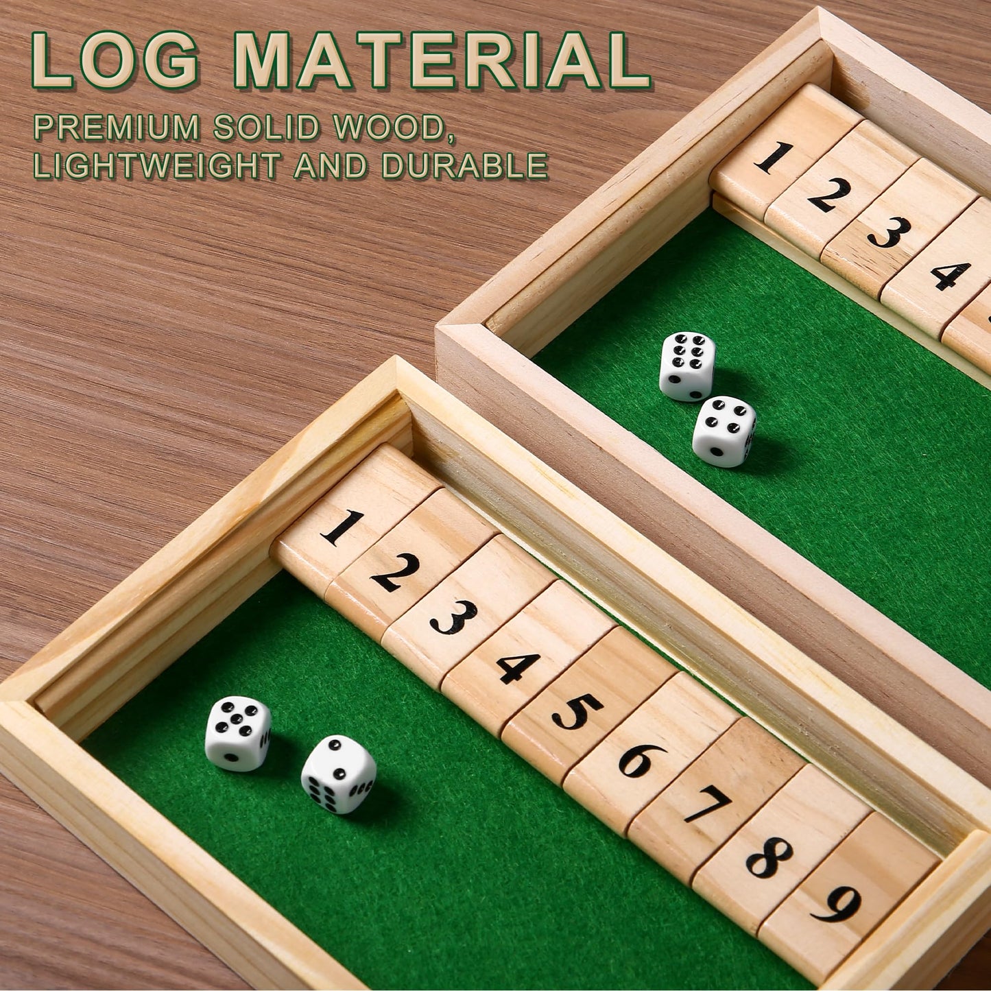 AIUAZA Shut The Box – Wooden 2-Player Dice Game for Travel & Bar Fun