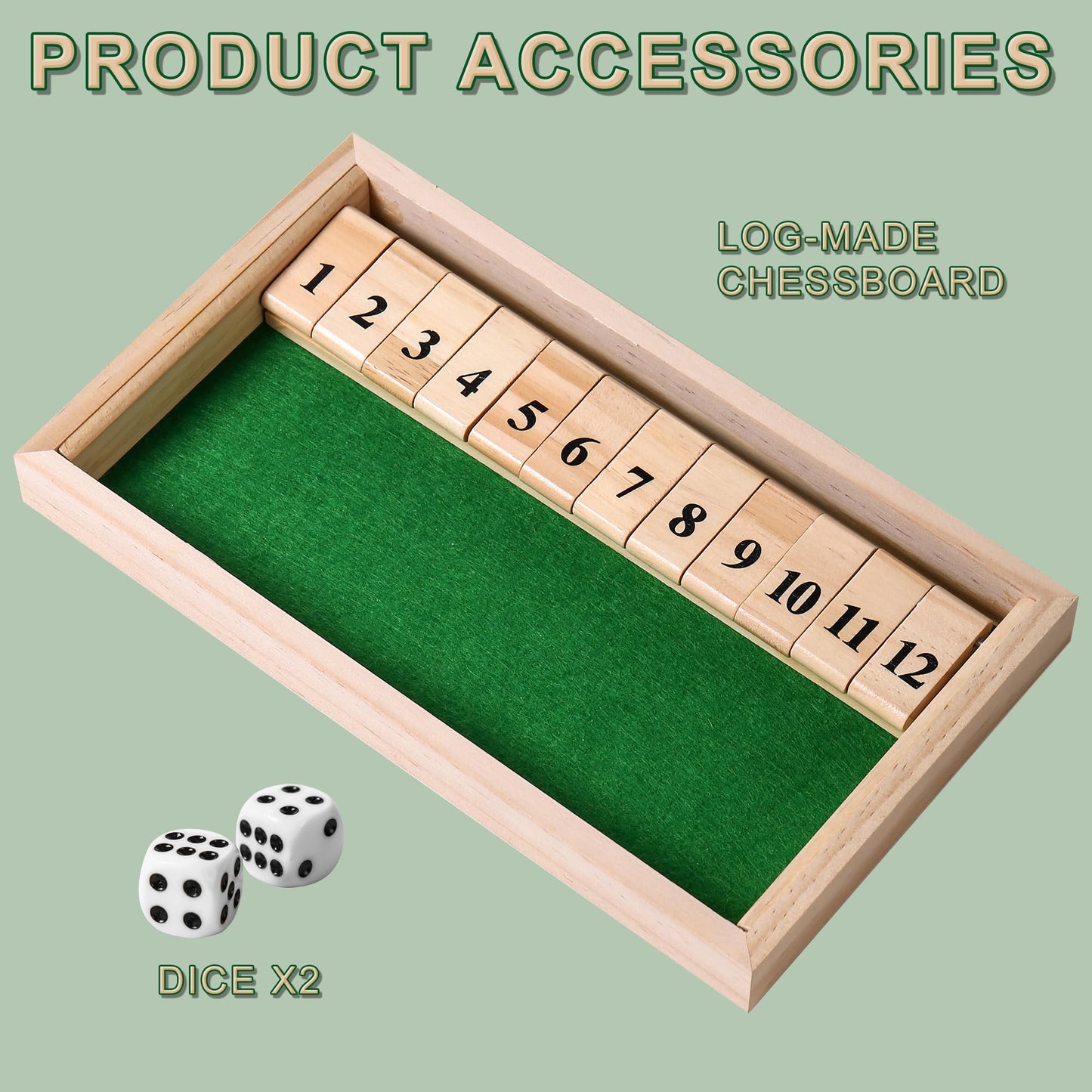 AIUAZA Shut The Box – Wooden 2-Player Dice Game for Travel & Bar Fun