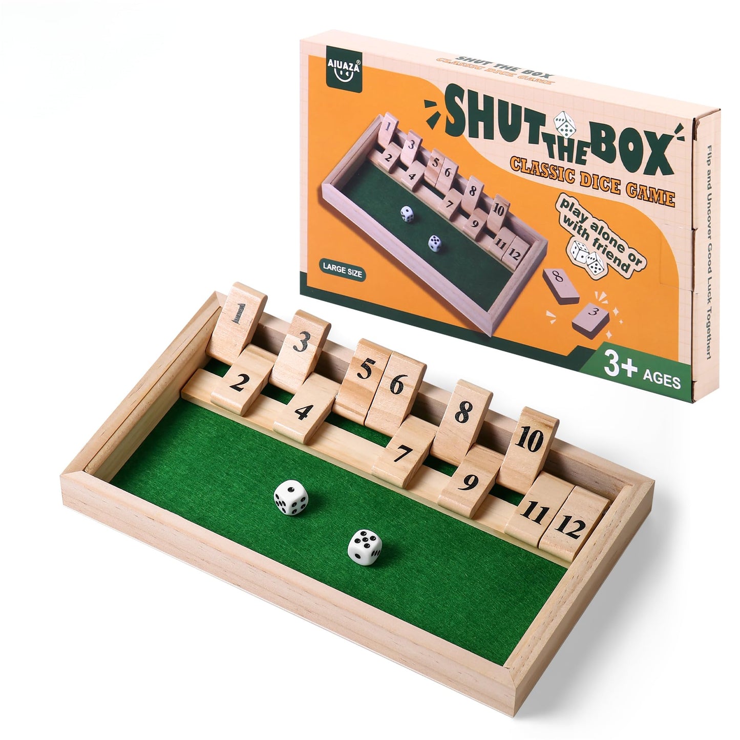 AIUAZA Shut The Box – Wooden 2-Player Dice Game for Travel & Bar Fun