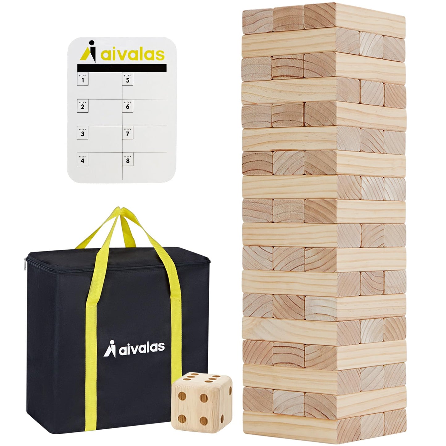 Aivalas Giant Timber Blocks Game – 57-Piece Outdoor Tumble Tower with Carry Bag & Scoreboard (2ft–4.2ft)