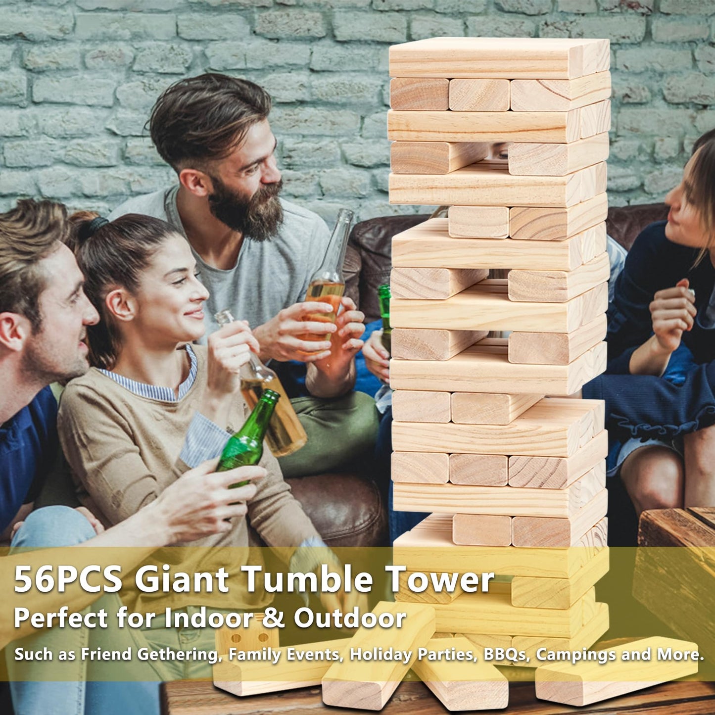 Aivalas Giant Tumble Tower – 60-Block Outdoor Wood Game with Carry Bag & Scoreboard