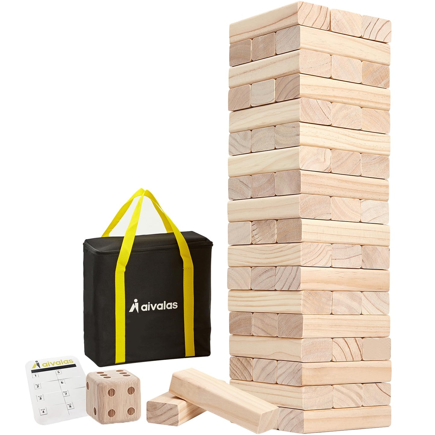 Aivalas Giant Tumble Tower – 60-Block Outdoor Wood Game with Carry Bag & Scoreboard