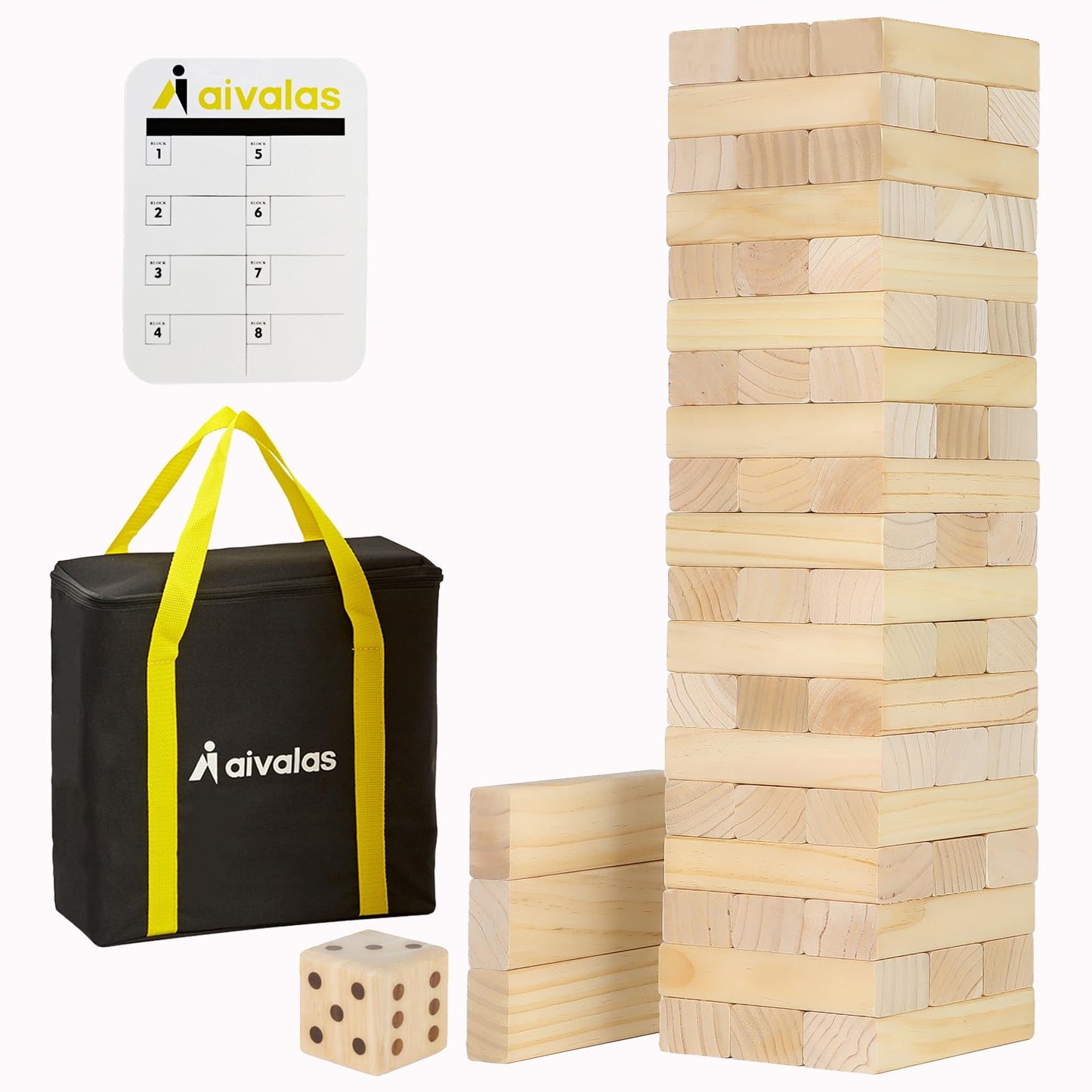 Aivalas Medium Tumble Tower 60PCS – Wooden Block Stacking Game for Indoor & Outdoor Fun