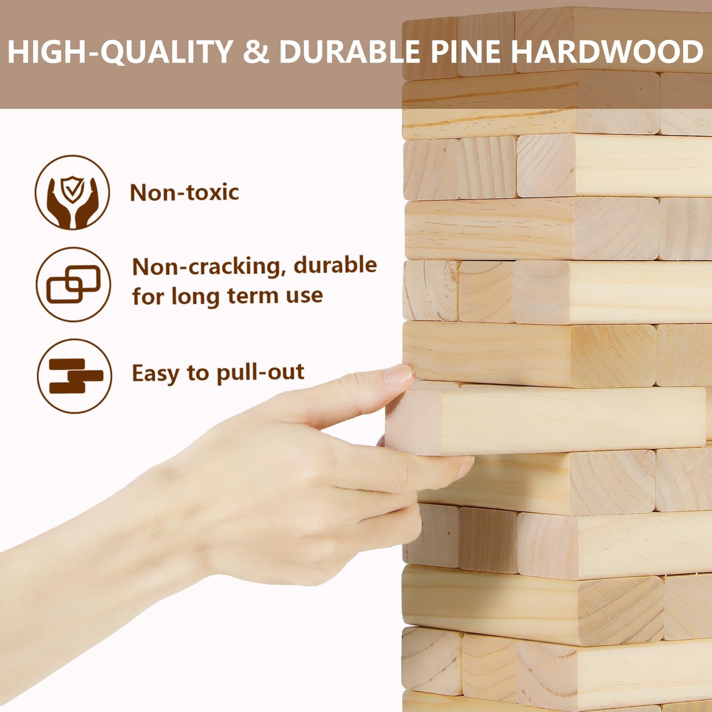 Aivalas Medium Tumble Tower 60PCS – Wooden Block Stacking Game for Indoor & Outdoor Fun