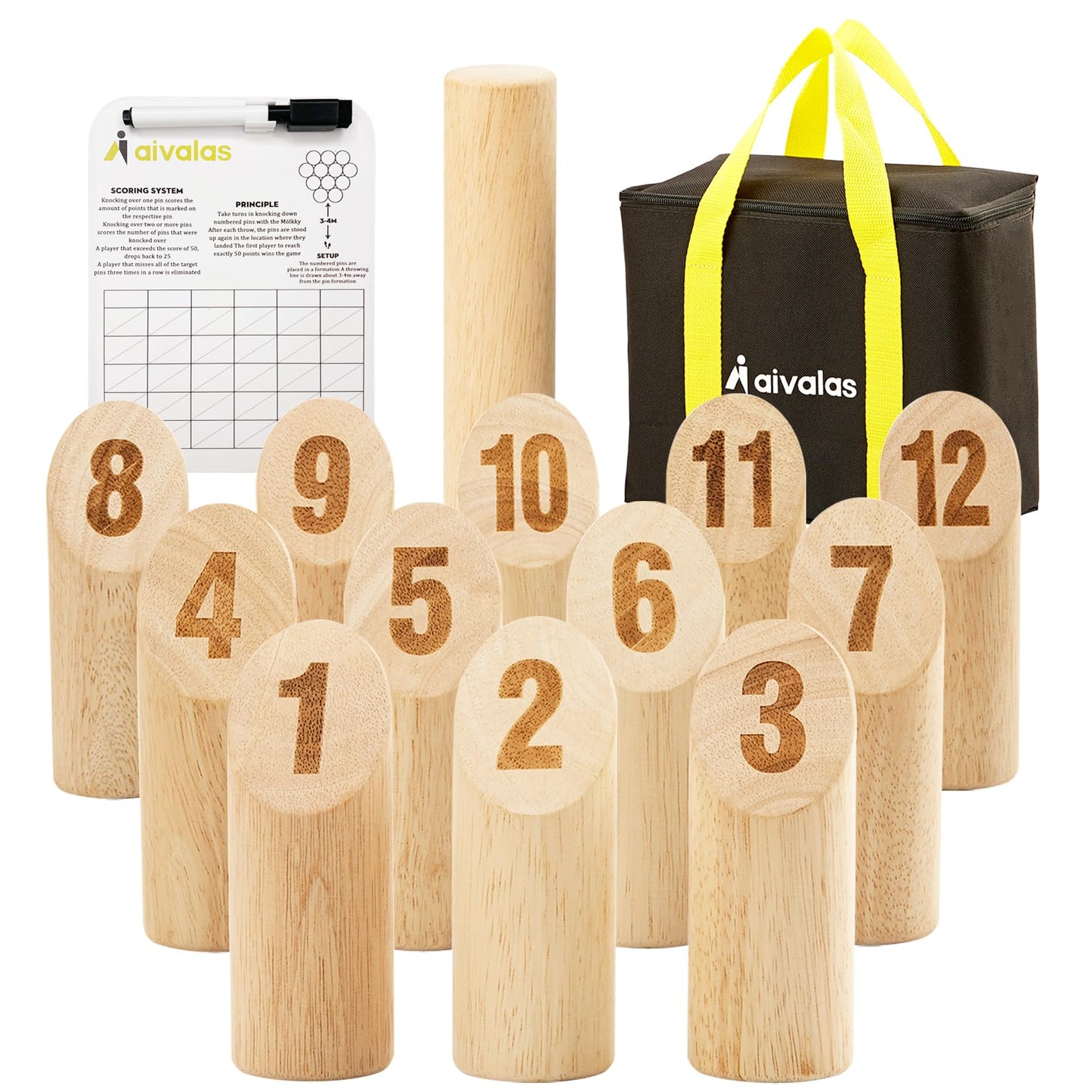 Aivalas Wooden Tossing Game Set – 12 Pcs, Scoreboard & Carrying Case | Outdoor Lawn & Beach Fun