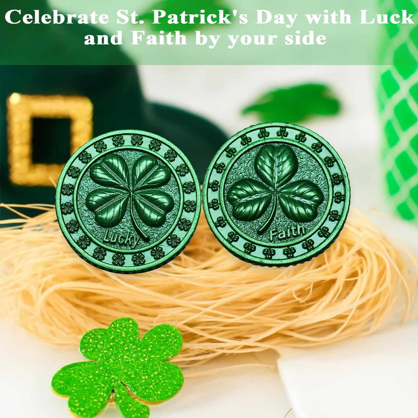 aiviwiai 2 Pack Lucky Lottery Scratcher Tool Keychain – Four Leaf Clover Coin with Leather Holder