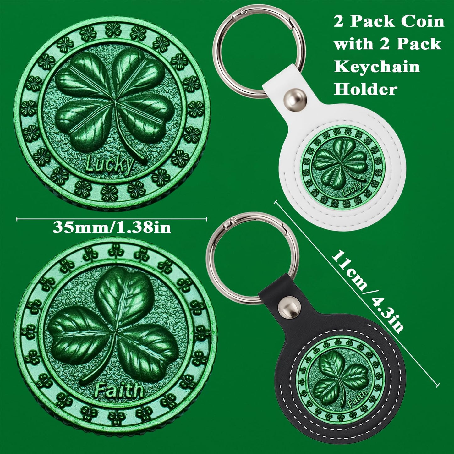 aiviwiai 2 Pack Lucky Lottery Scratcher Tool Keychain – Four Leaf Clover Coin with Leather Holder