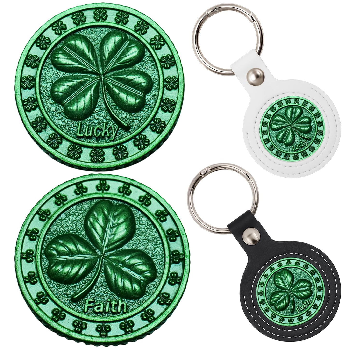 aiviwiai 2 Pack Lucky Lottery Scratcher Tool Keychain – Four Leaf Clover Coin with Leather Holder