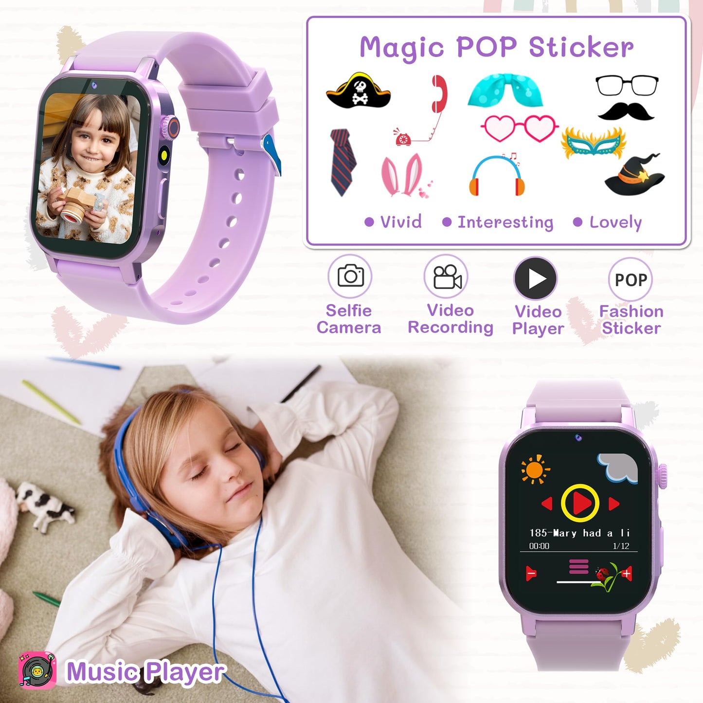 AIWIEP Kids Smart Watch for Girls 5-12 | 32 Games, Camera, Pedometer