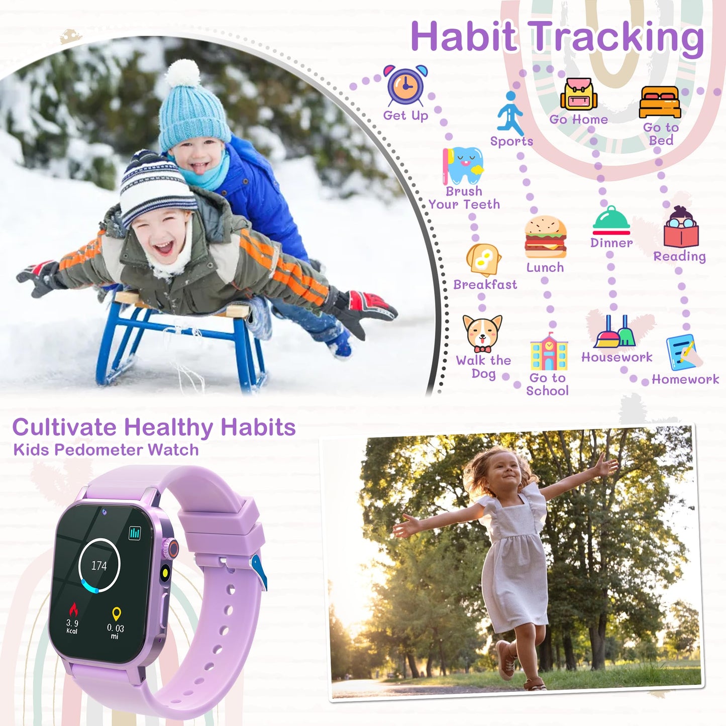 AIWIEP Kids Smart Watch for Girls 5-12 | 32 Games, Camera, Pedometer