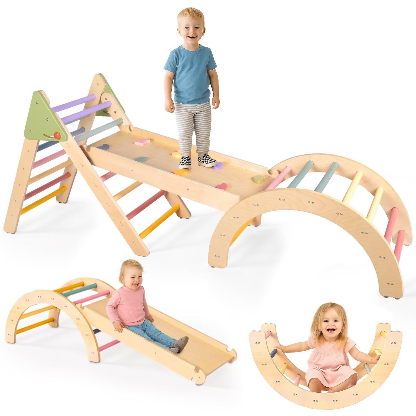 aiwo 7-in-1 Pikler Triangle Set – Montessori Toddler Climbing Gym for Indoor Play