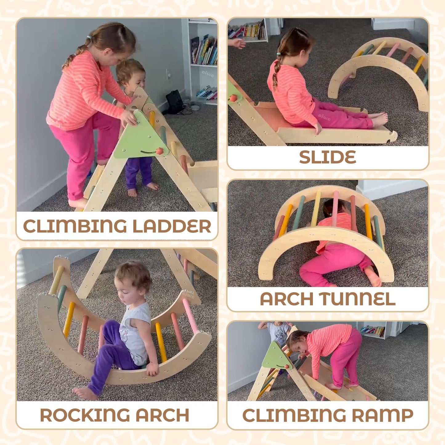 aiwo 7-in-1 Pikler Triangle Set – Montessori Toddler Climbing Gym for Indoor Play