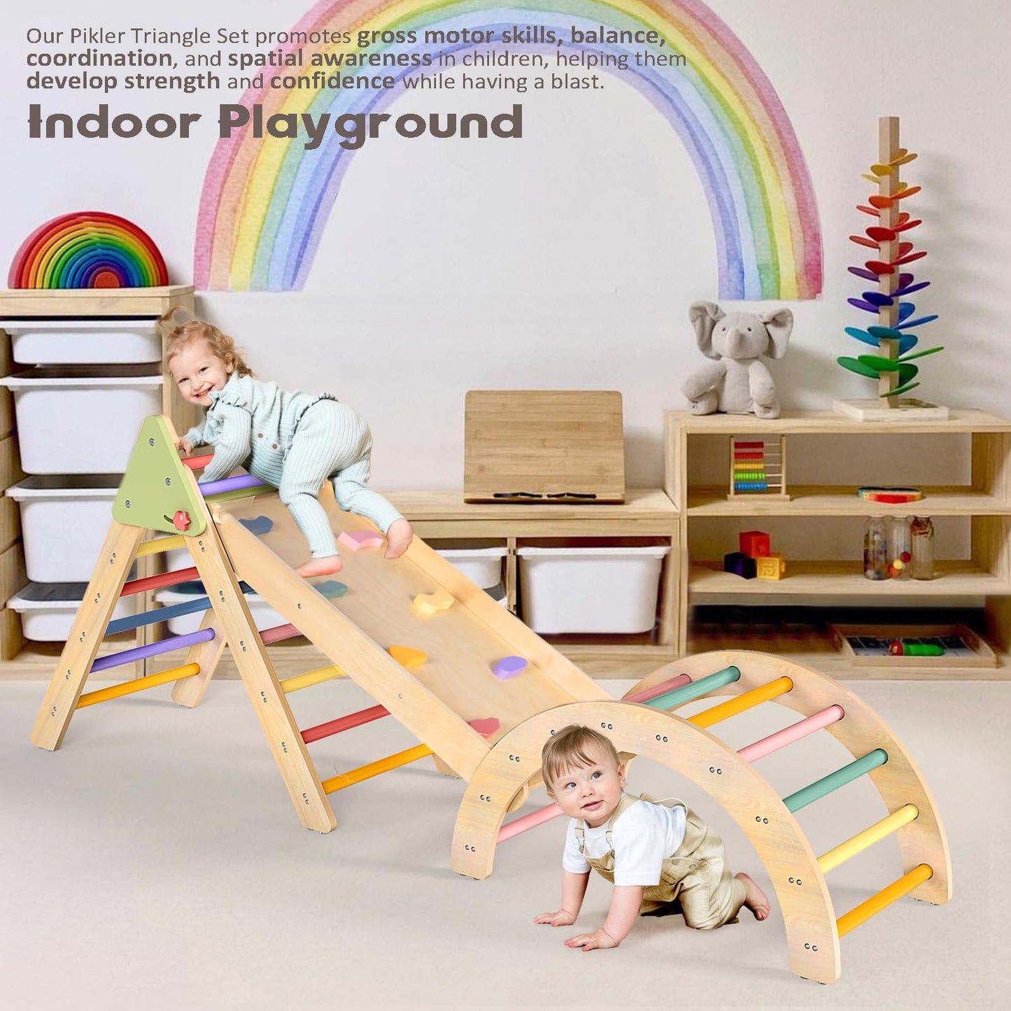 aiwo 7-in-1 Pikler Triangle Set – Montessori Toddler Climbing Gym for Indoor Play
