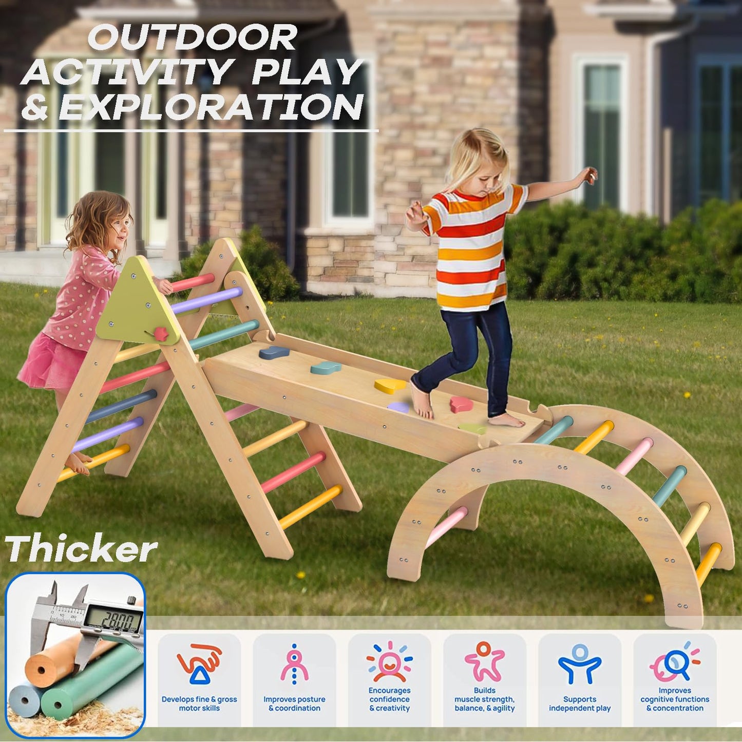 aiwo 7-in-1 Pikler Triangle Set – Montessori Toddler Climbing Gym for Indoor Play