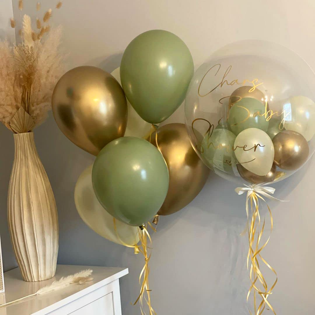 Aiwolf Sage Green & Gold Confetti Balloons – 50Pcs Party Decor