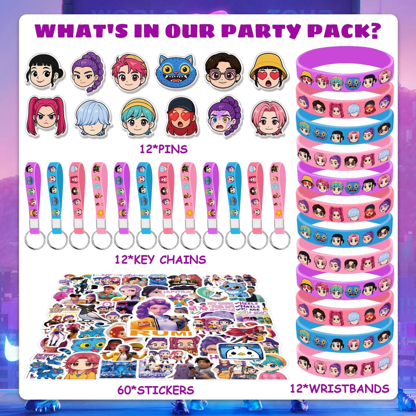 AIXPROBEAD Demon Hunters Birthday Party Gifts – 96Pcs K-Pop Theme Set