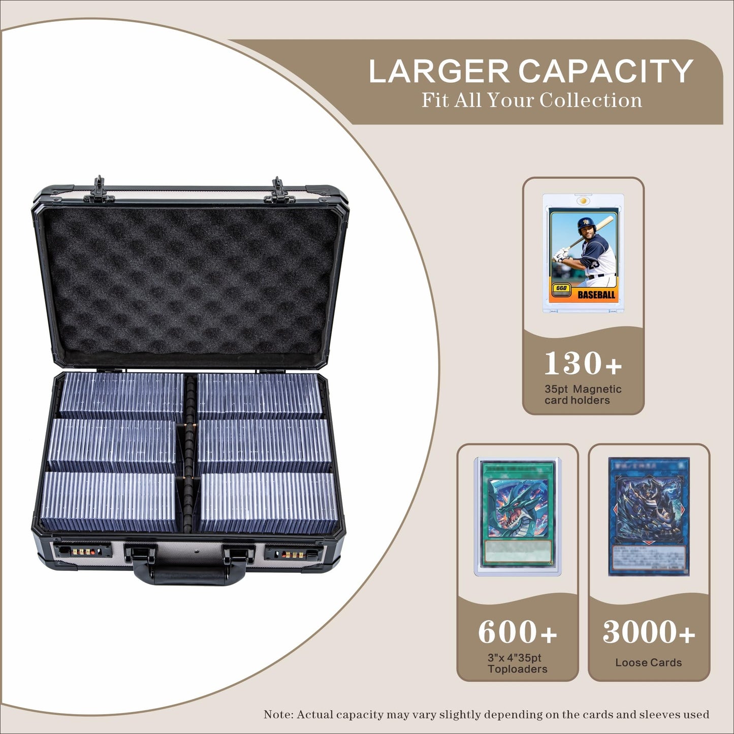 AIYEONE Toploaders Storage Box for 3x4 Inch Cards — 600+ Capacity, Double Lock, Black