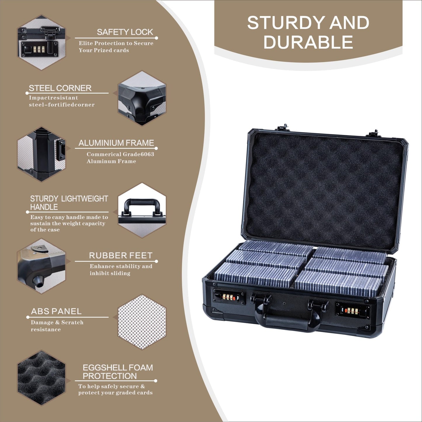 AIYEONE Toploaders Storage Box for 3x4 Inch Cards — 600+ Capacity, Double Lock, Black