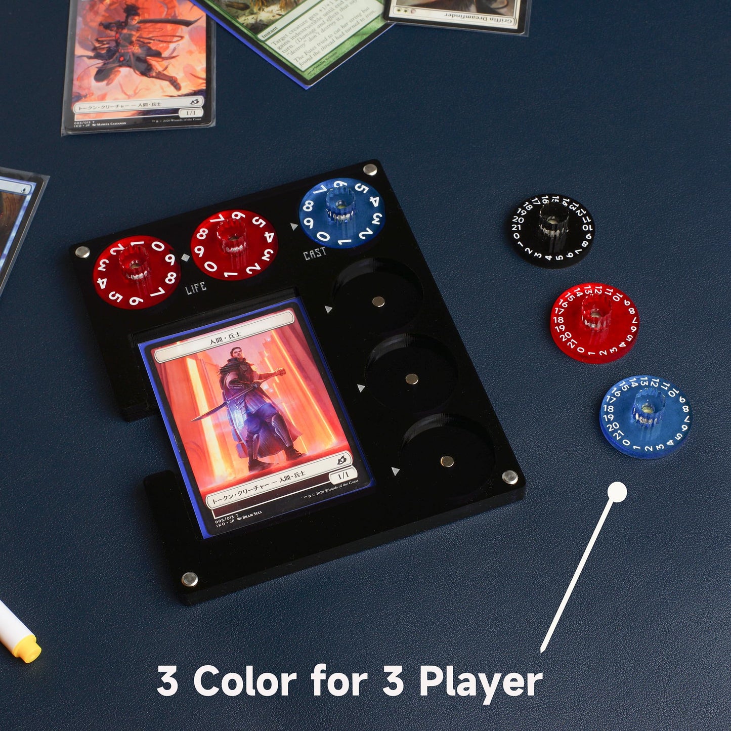 Aizesuro Translucent Acrylic Commander EDH Tray with Life, Cast & Damage Dials | MTG Counter Accessory