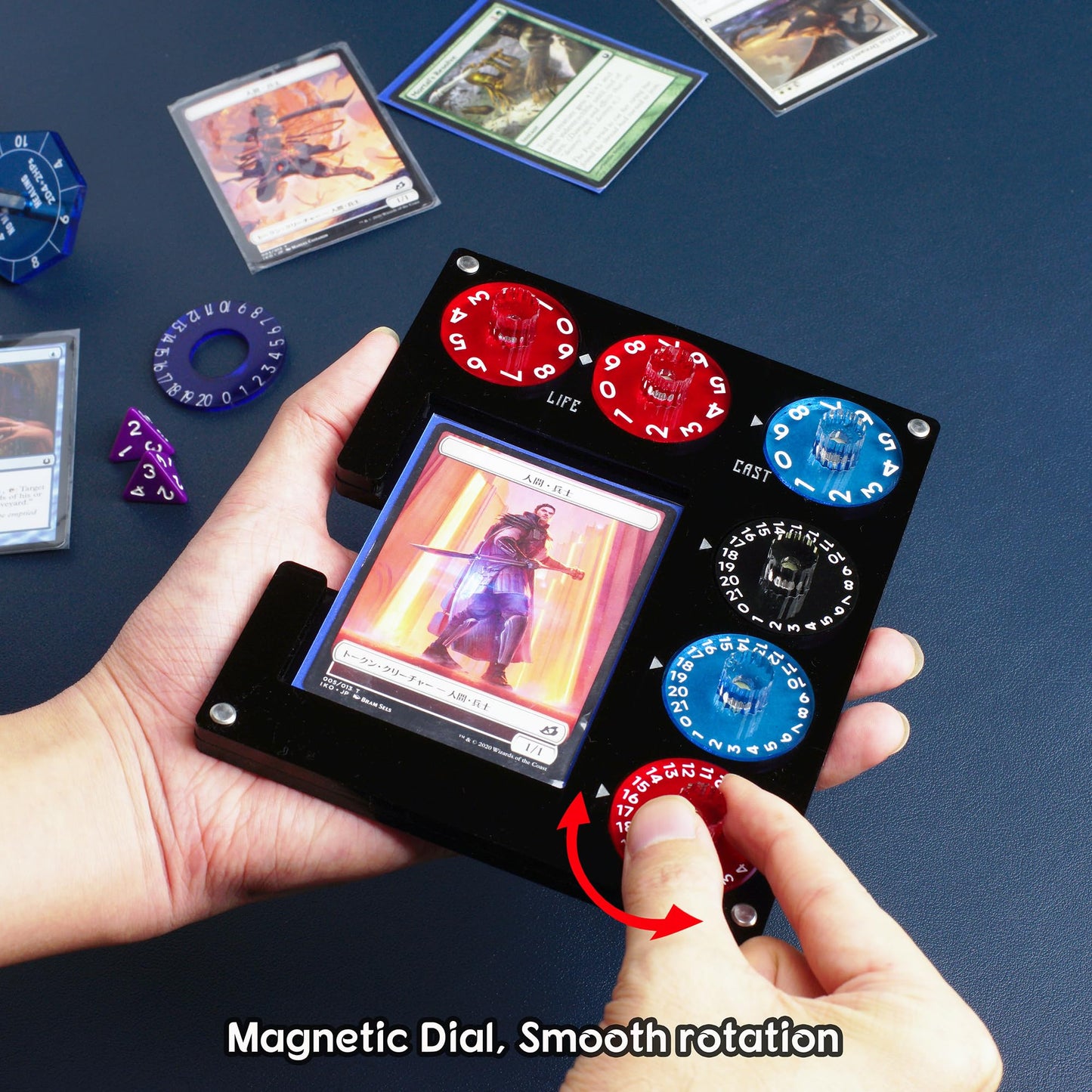 Aizesuro Translucent Acrylic Commander EDH Tray with Life, Cast & Damage Dials | MTG Counter Accessory