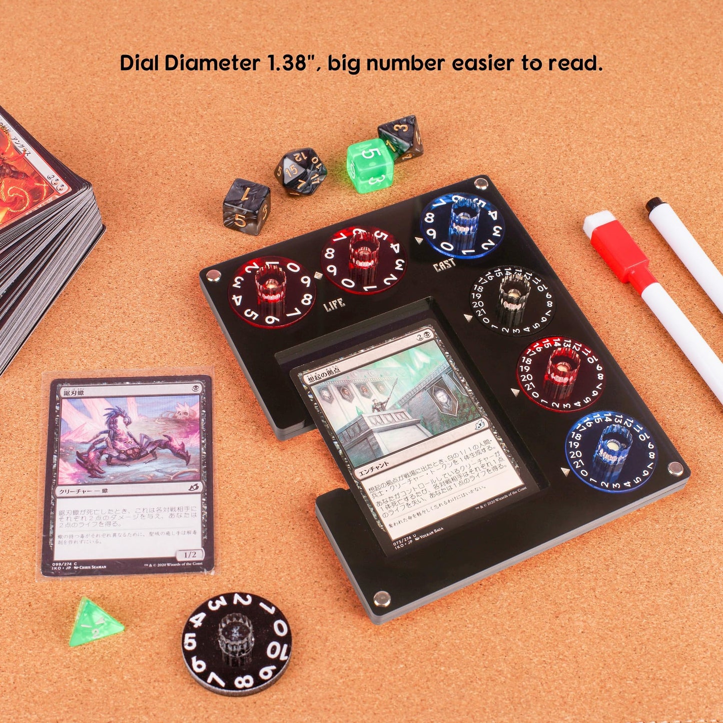 Aizesuro Translucent Acrylic Commander EDH Tray with Life, Cast & Damage Dials | MTG Counter Accessory
