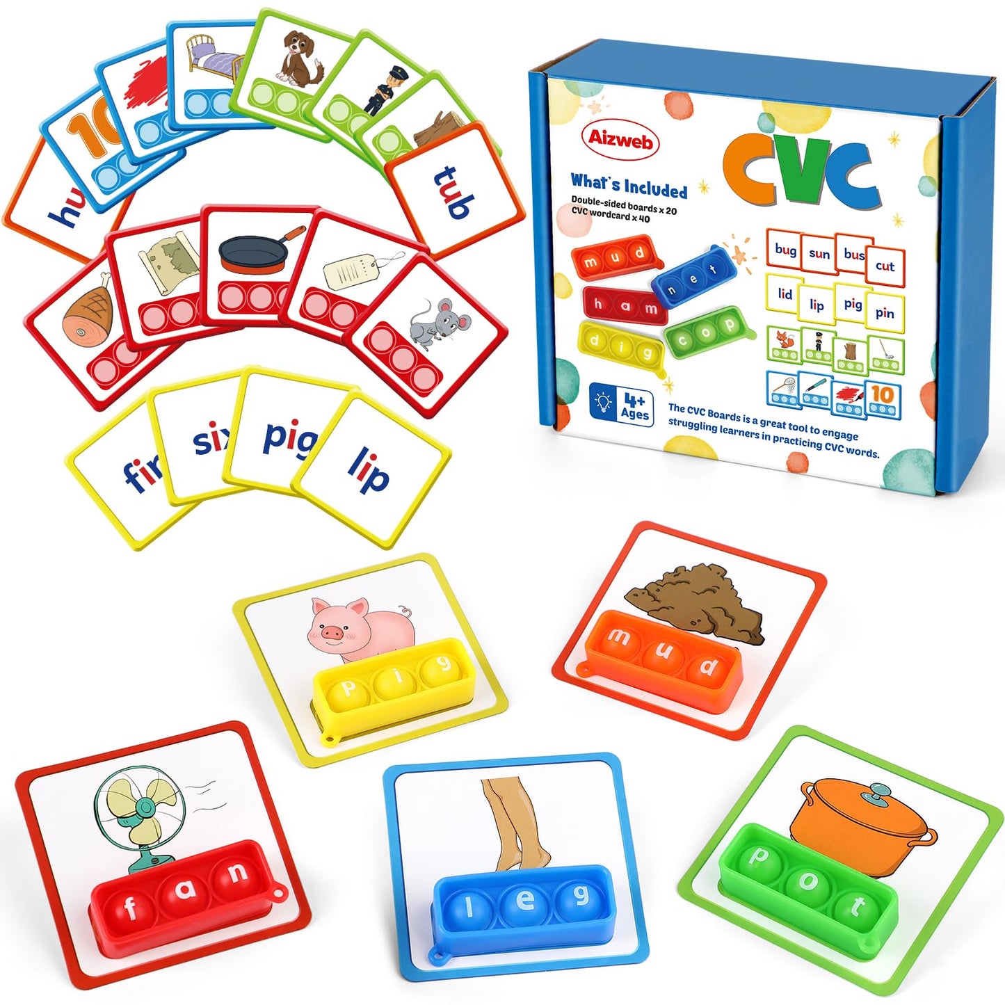 Aizweb CVC Word Games for Kindergarten | Phonics Pop It Mats & Flash Cards (Ages 3-8)