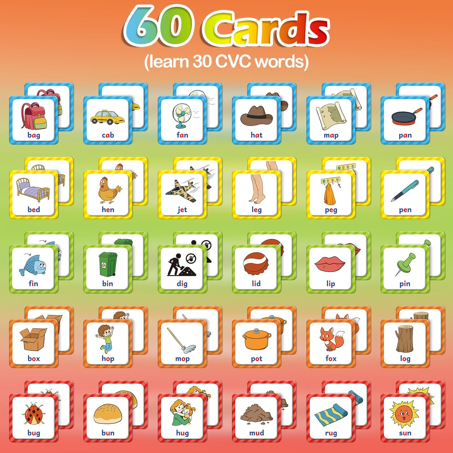 Aizweb CVC Word Match Game — 60-Piece Toddler Card Set for Early Literacy (Ages 3-6)