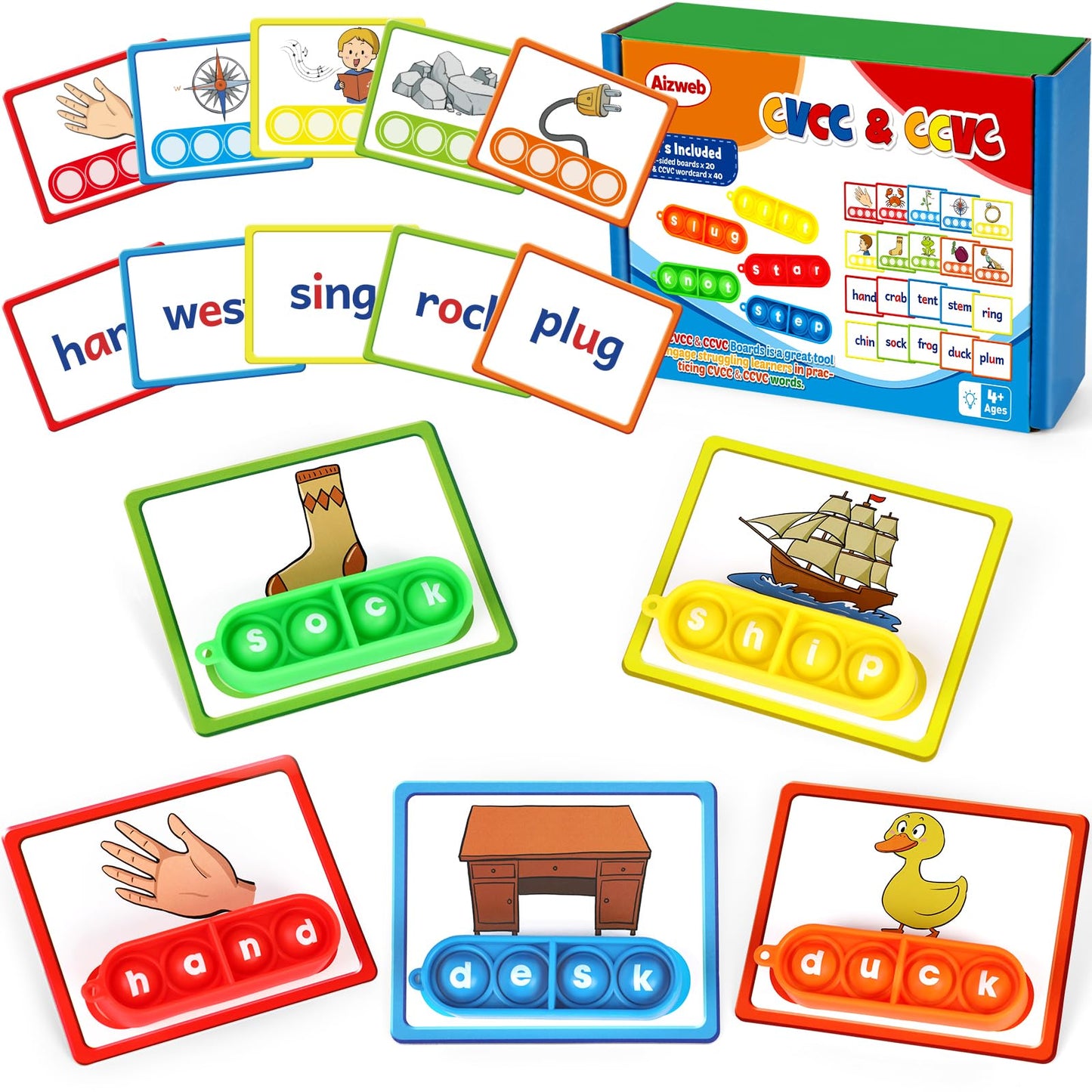 Aizweb CVCC & CCVC Word Game – Phonics Flash Cards for Preschool & Kindergarten