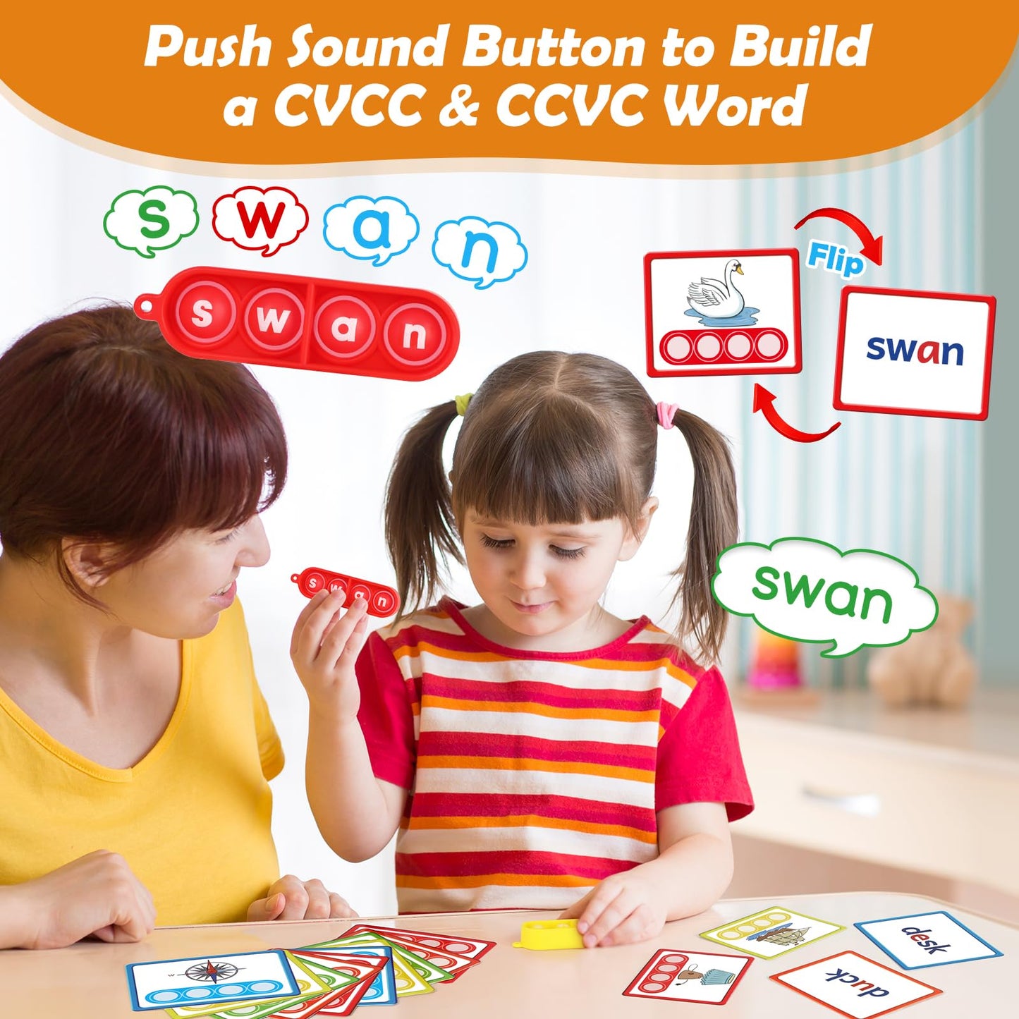 Aizweb CVCC & CCVC Word Game – Phonics Flash Cards for Preschool & Kindergarten