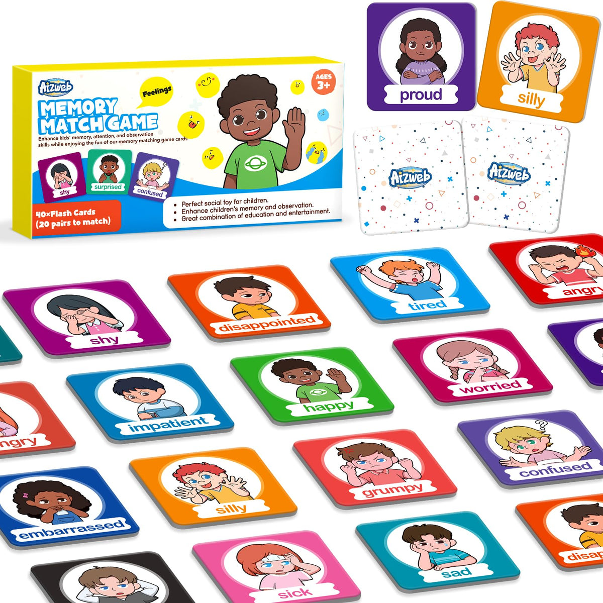 Aizweb Feelings Emotions Match Game – SEL Memory Cards for Toddlers
