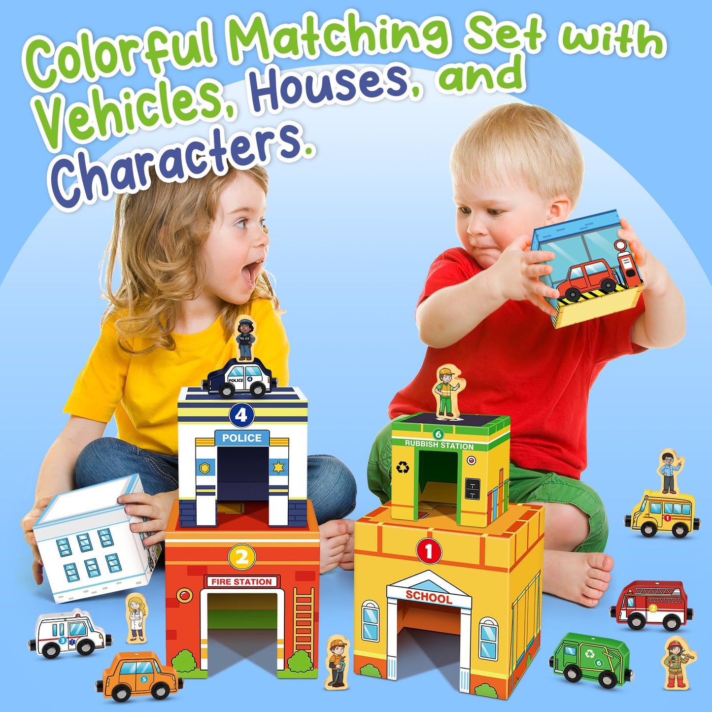 Aizweb Toddler Sorting & Stacking Toys – Magnetic Wooden Vehicles, STEM & Montessori Gift