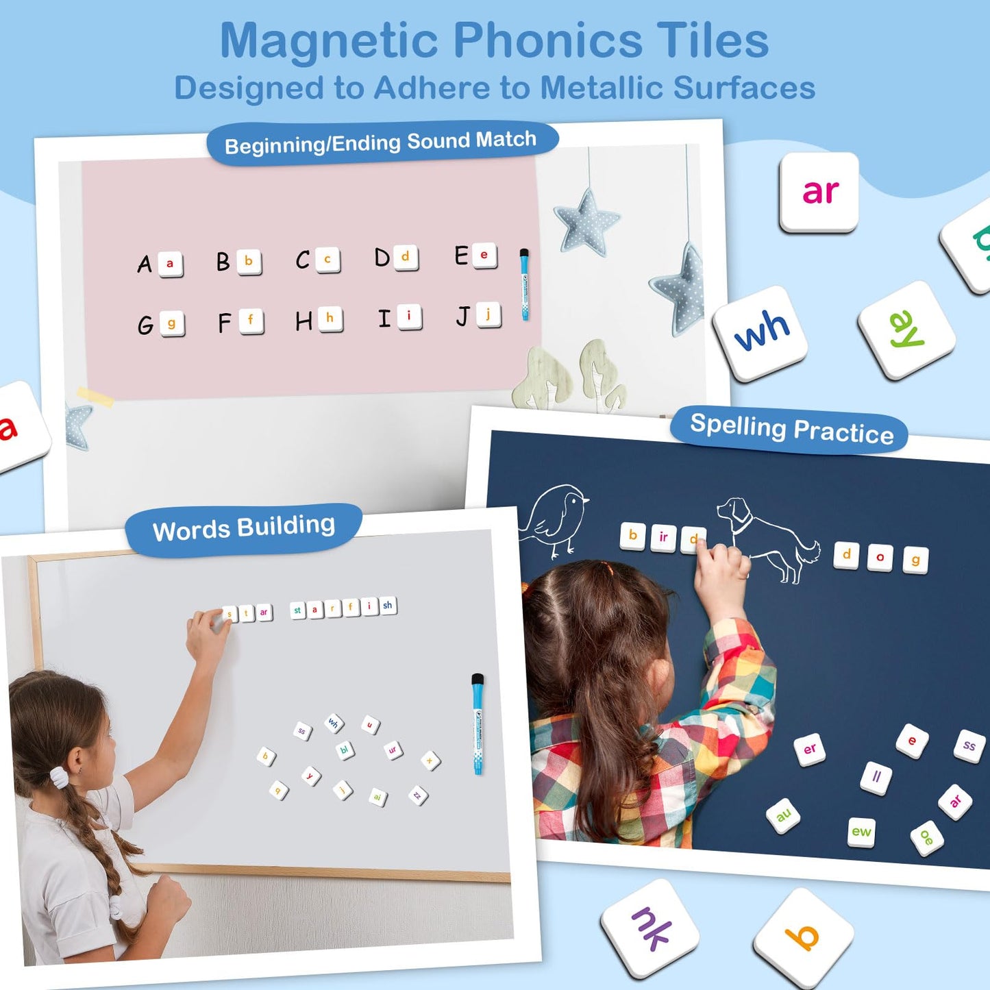 Aizweb Phonics Magnetic Letter Tiles – All-in-One Reading & Spelling Kit for Preschool to Kindergarten