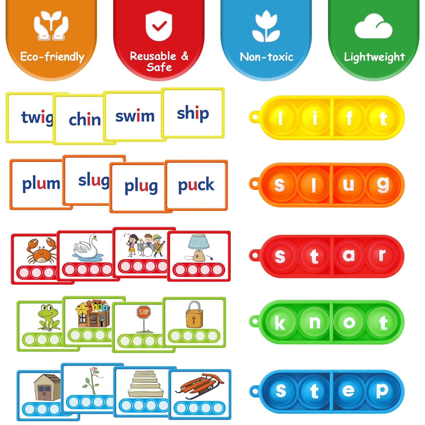 Aizweb CVCC & CCVC Word Game – Phonics Flash Cards for Preschool & Kindergarten