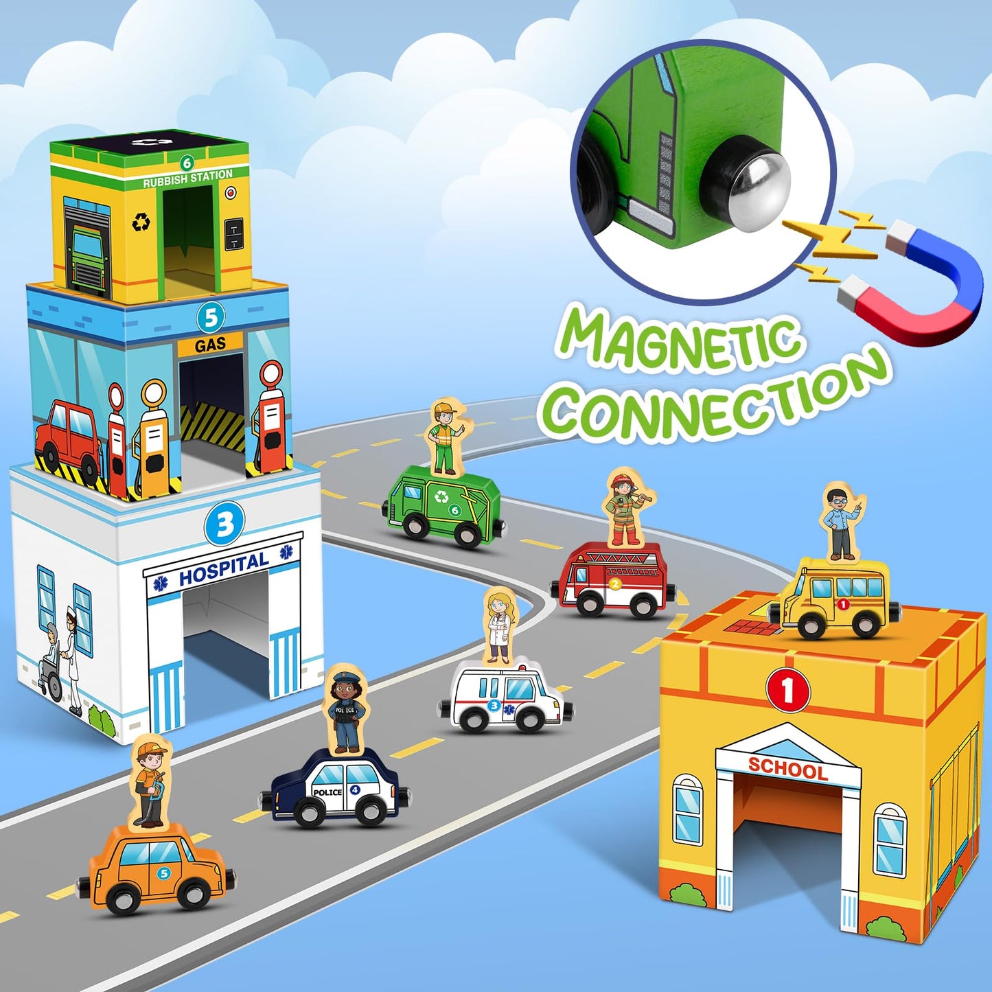 Aizweb Toddler Sorting & Stacking Toys – Magnetic Wooden Vehicles, STEM & Montessori Gift