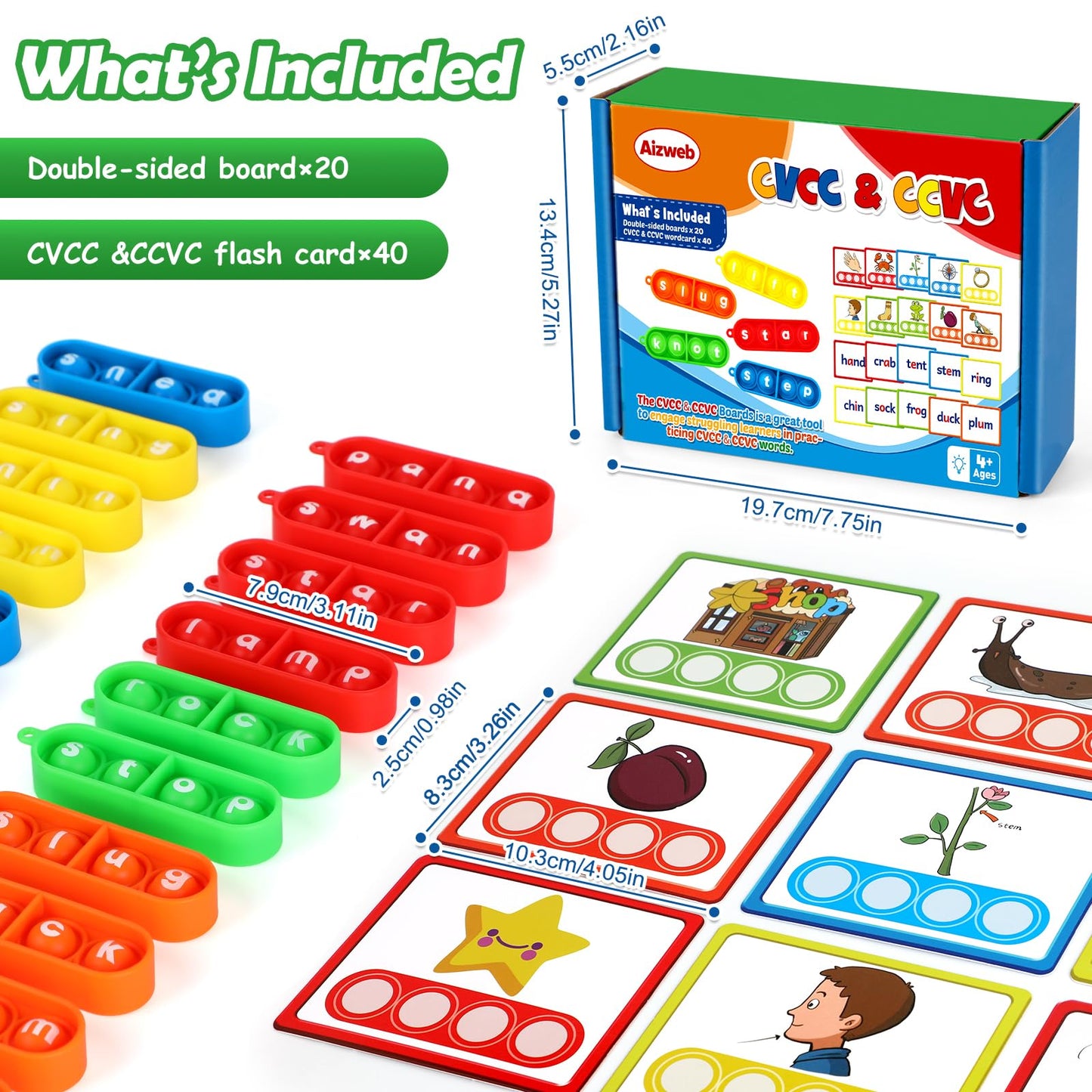 Aizweb CVCC & CCVC Word Game – Phonics Flash Cards for Preschool & Kindergarten