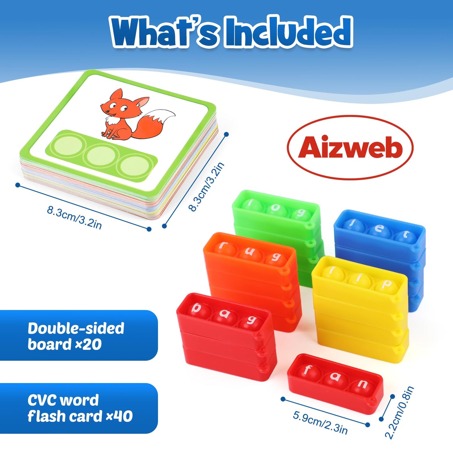 Aizweb CVC Word Games for Kindergarten | Phonics Pop It Mats & Flash Cards (Ages 3-8)