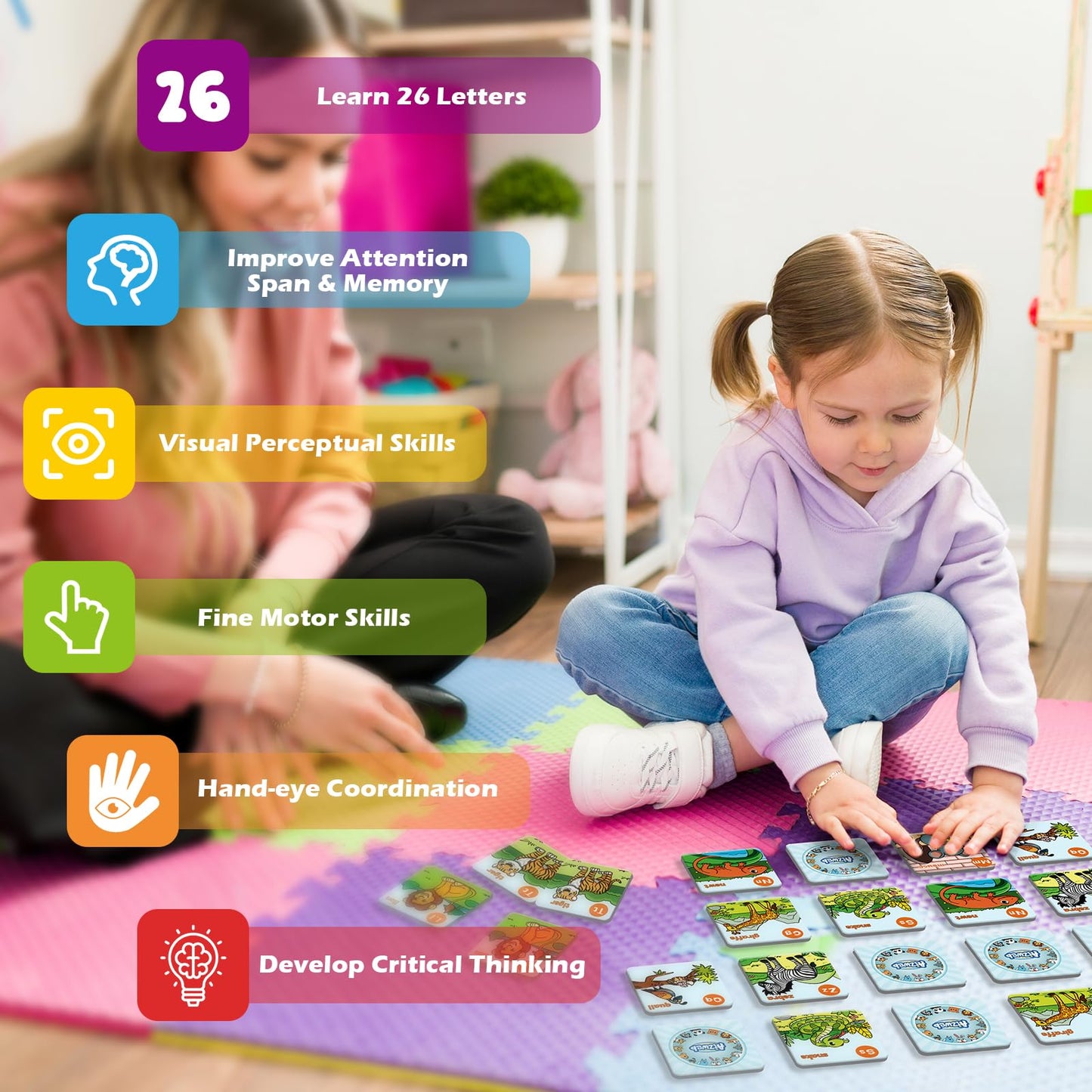 Aizweb Alphabet Match Game – 52 ABC Memory Cards for Toddlers & Preschools