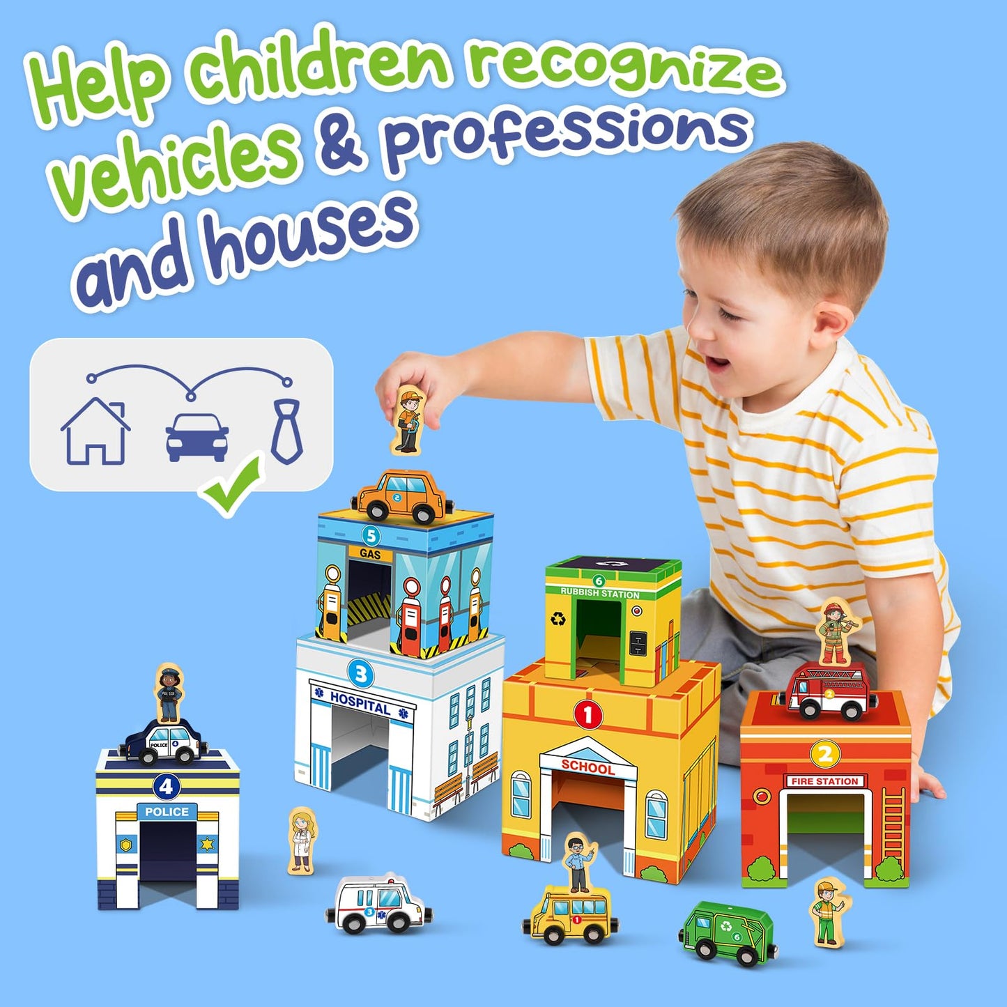 Aizweb Toddler Sorting & Stacking Toys – Magnetic Wooden Vehicles, STEM & Montessori Gift