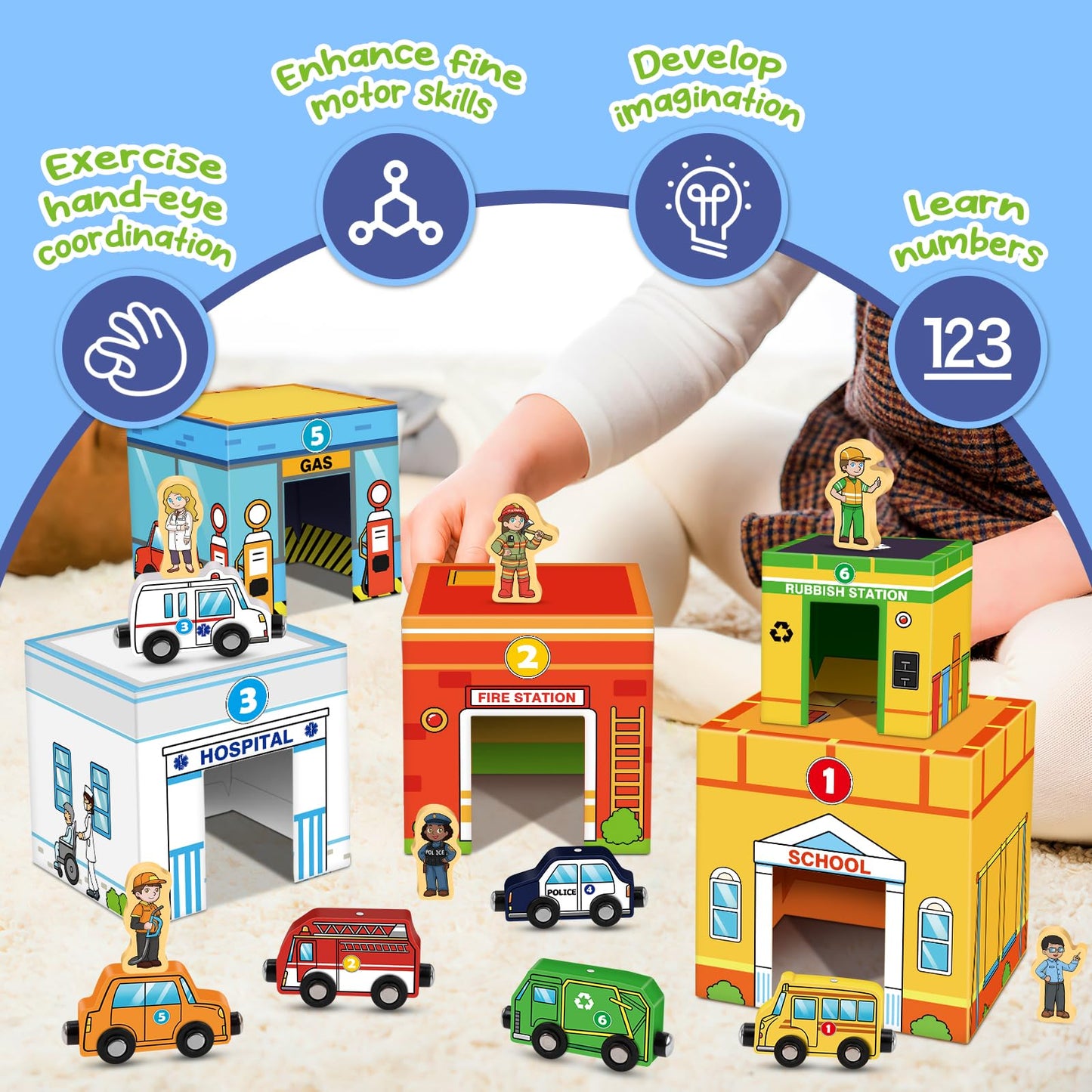 Aizweb Toddler Sorting & Stacking Toys – Magnetic Wooden Vehicles, STEM & Montessori Gift