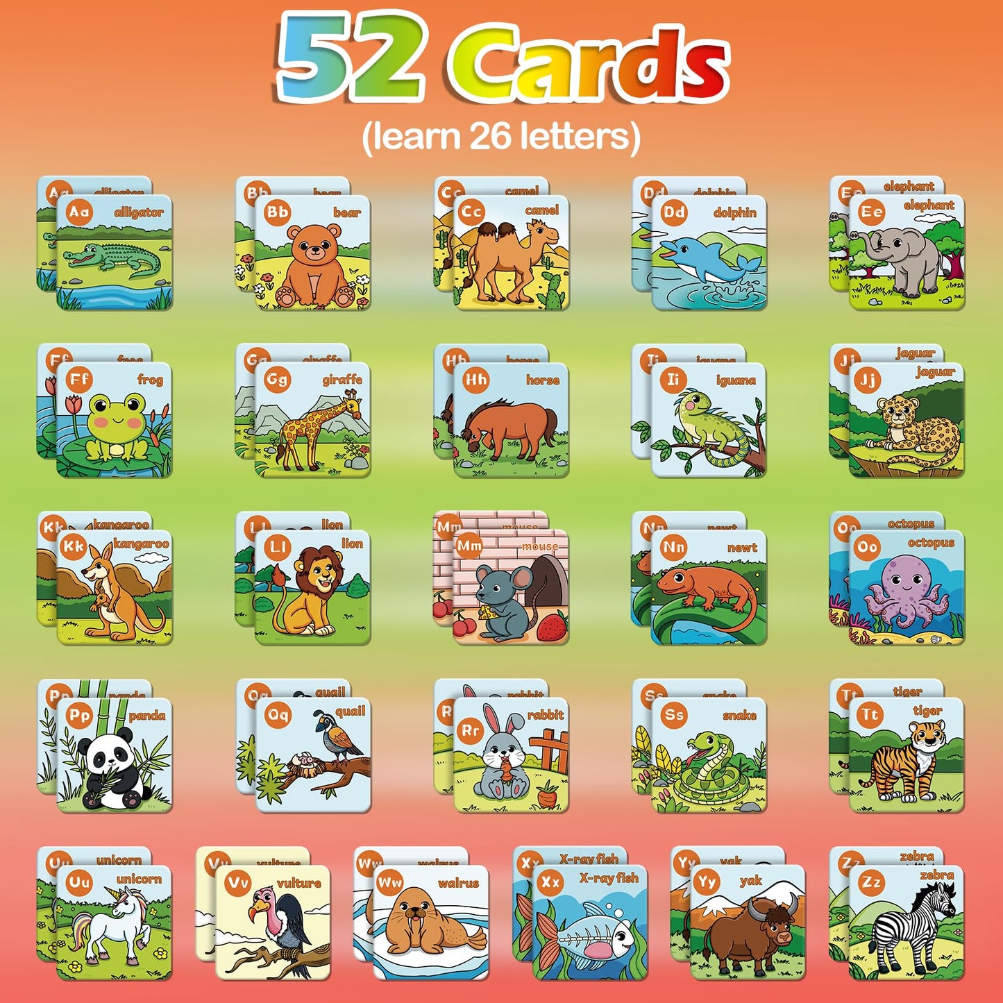 Aizweb Alphabet Match Game – 52 ABC Memory Cards for Toddlers & Preschools