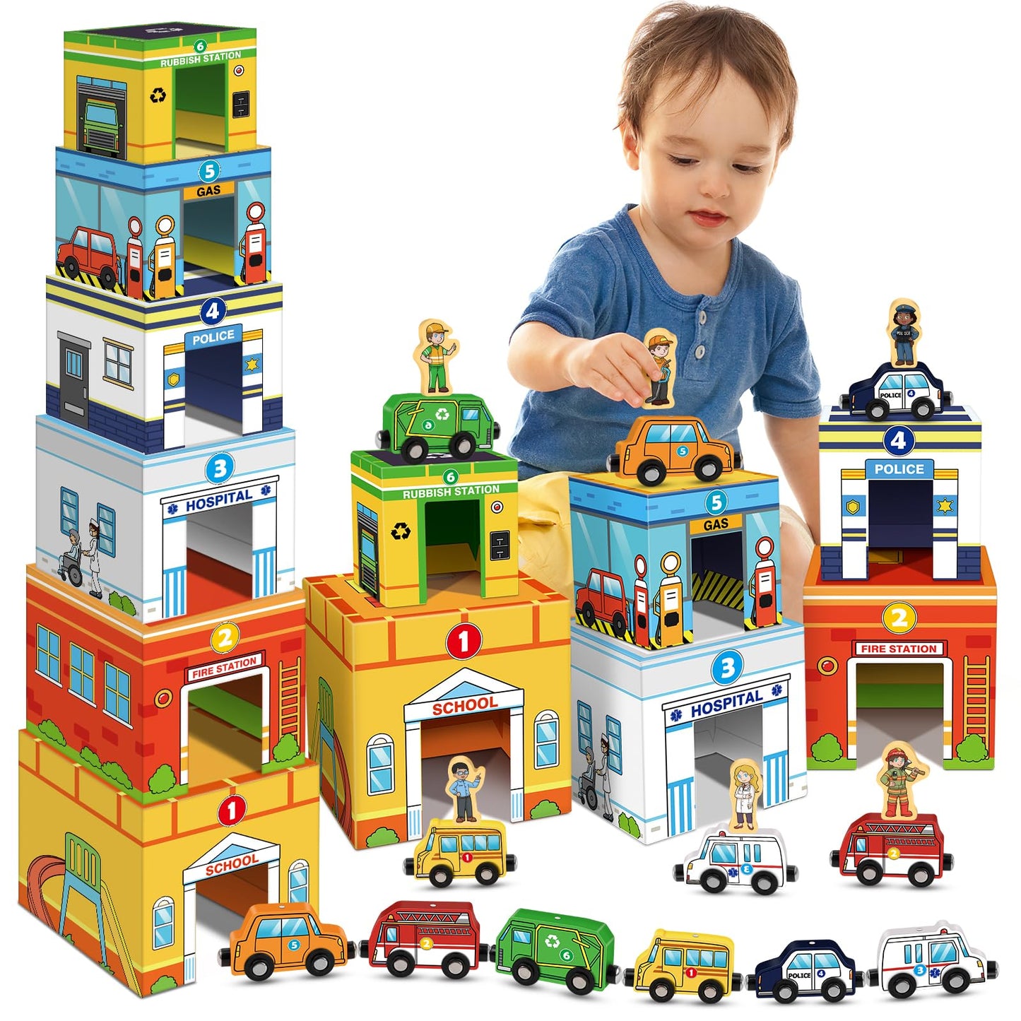 Aizweb Toddler Sorting & Stacking Toys – Magnetic Wooden Vehicles, STEM & Montessori Gift