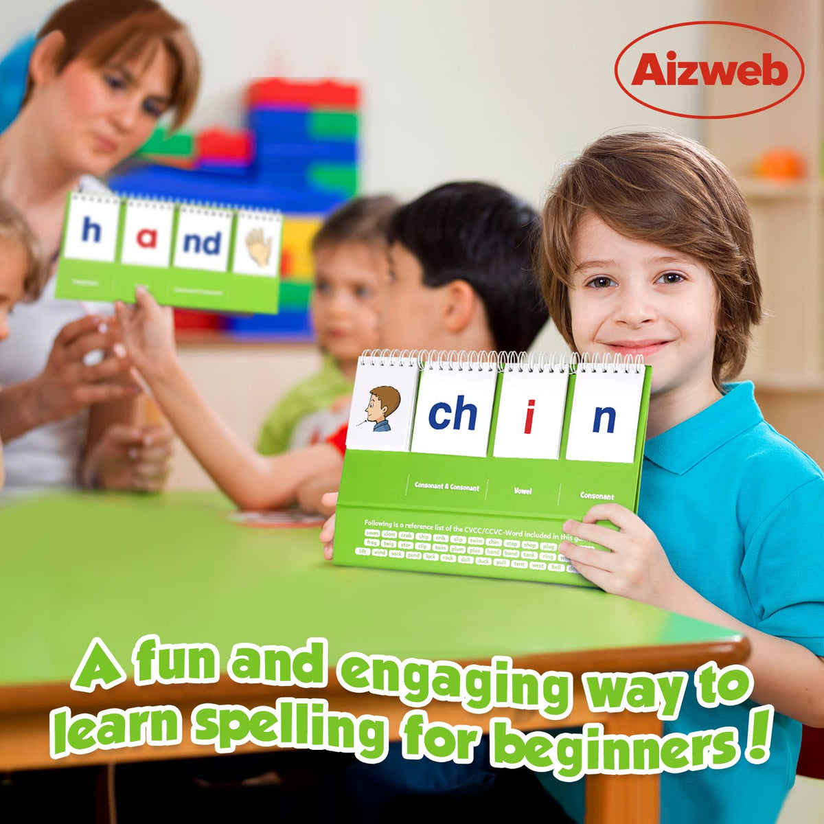 Aizweb CVCC & CCVC Word Builder – Phonics Flash Cards for Preschool & Kindergarten