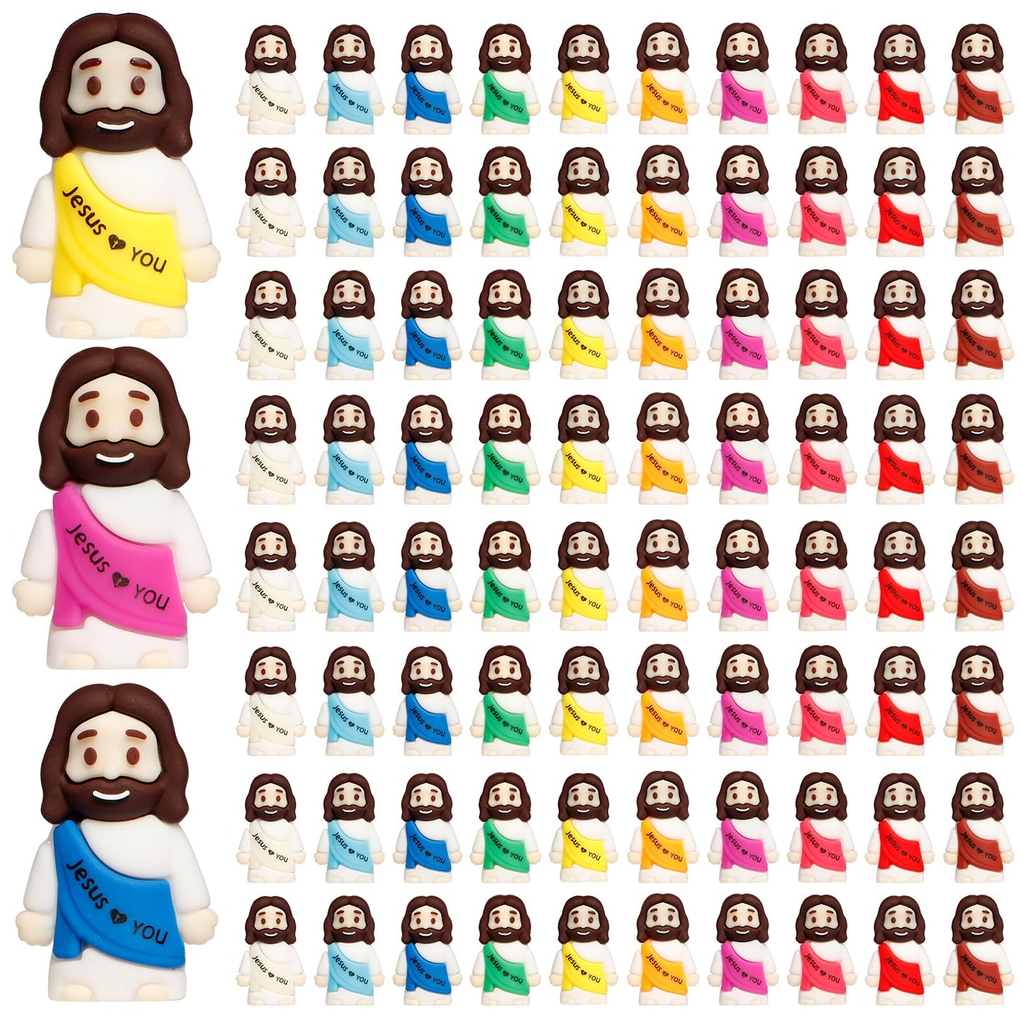 ajabavbd 80pcs Little Jesus Figures – 10-Color Tiny Jesus Figurines for Easter & Gifts