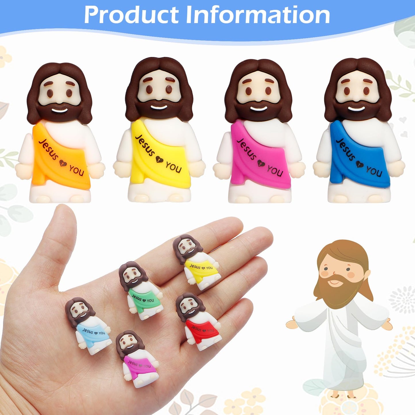 ajabavbd 80pcs Little Jesus Figures – 10-Color Tiny Jesus Figurines for Easter & Gifts