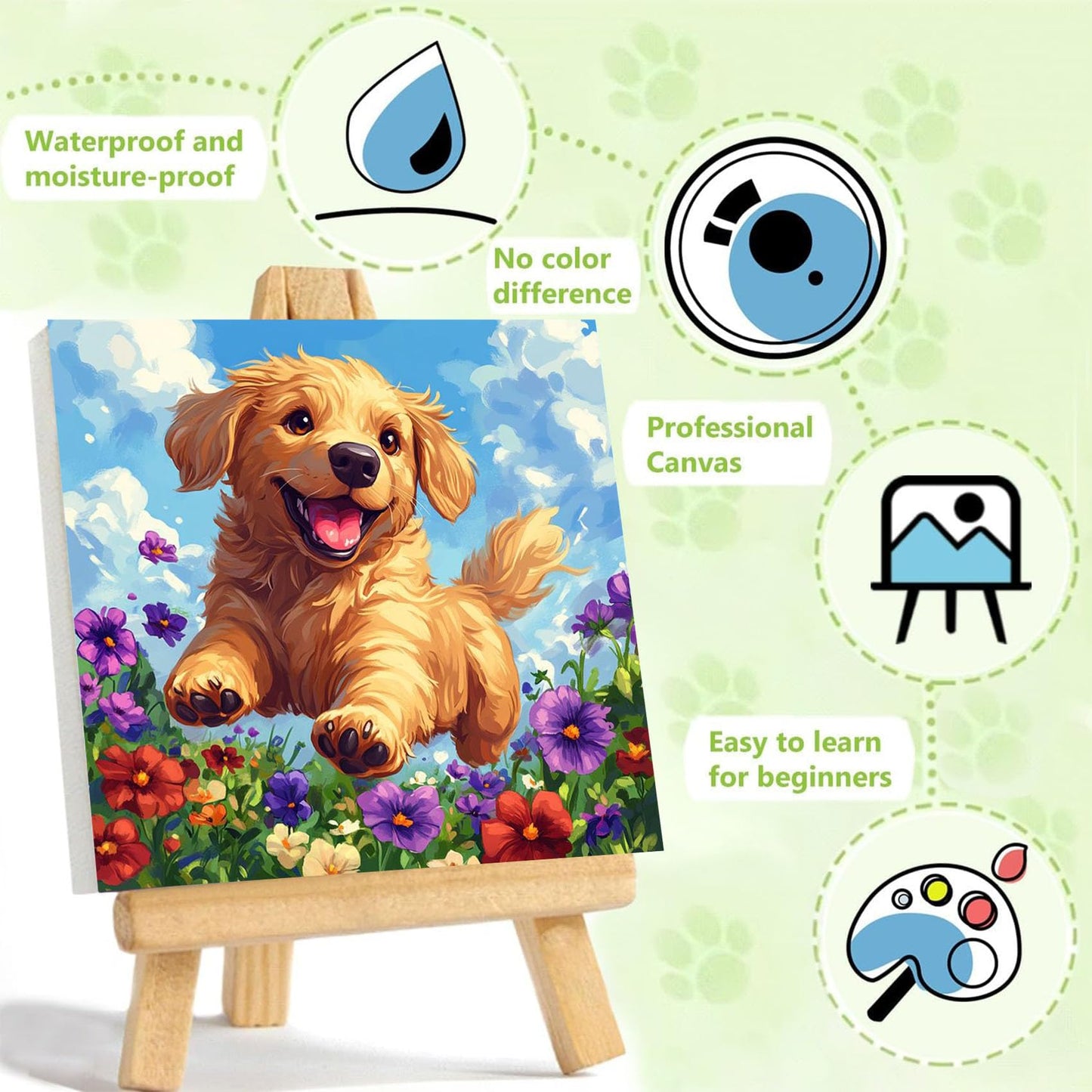 ajepon Dog Paint by Numbers Kit with Frame – 8x8in for Kids Ages 8-12