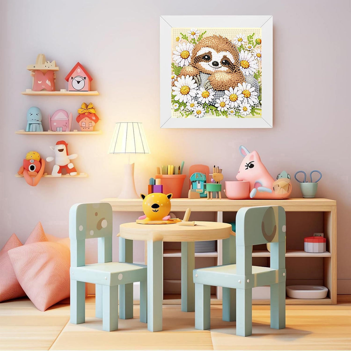 ajepon Sloth Diamond Art Kit for Kids with Frame – 7x7 Inch, Gift-Ready Craft
