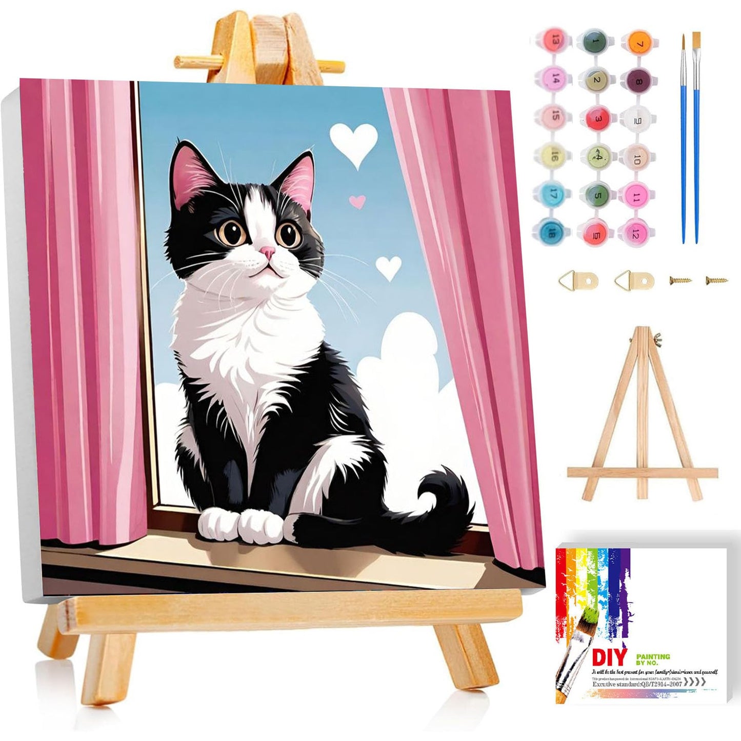 Cat Paint by Numbers Kit for Kids with Frame – Ajepon